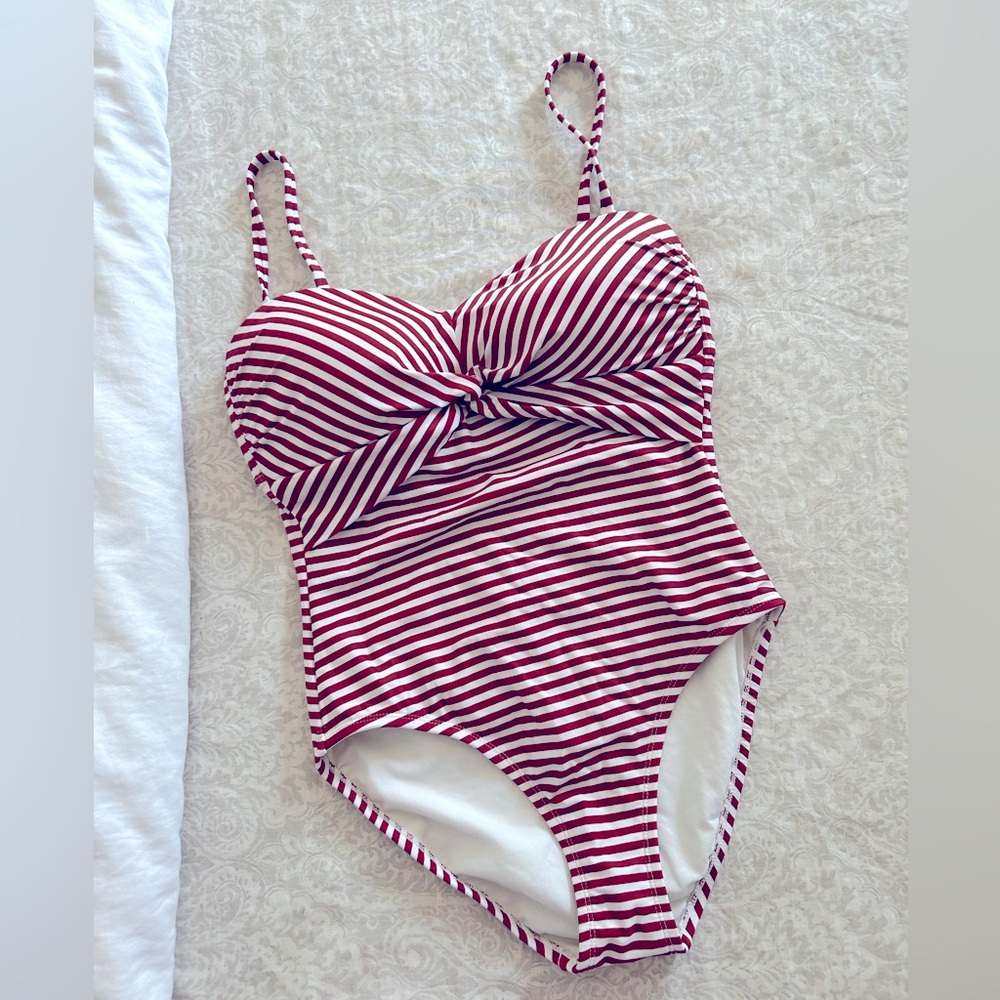 Striped one piece bathing suit